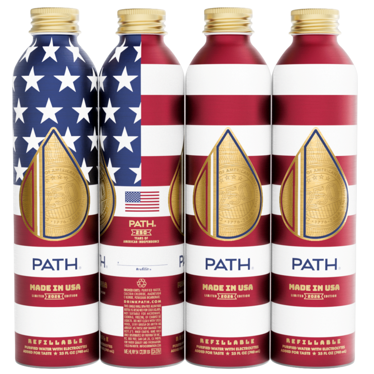 WATER PURIFIED AMERICA 250TH ALUM BOTTLE W/ELECTROLYTES